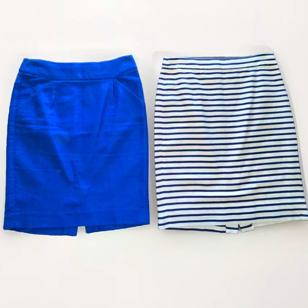J. Crew The Pencil Skirt. Size 2 Blue & White Striped. Lot Of 2